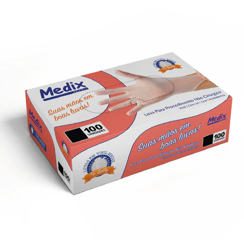Luva Vinil Com Pó Caixa com 100 un - Medix