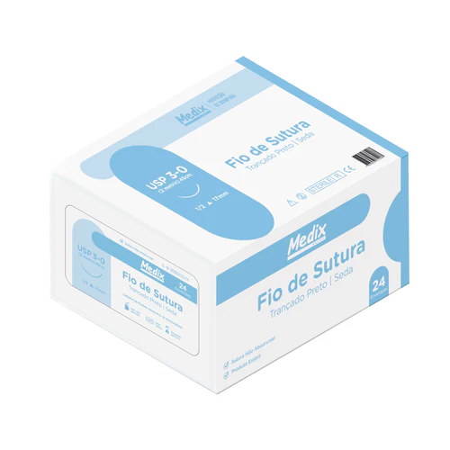 Fio de Sutura Com Agulha Seda - Caixa com 24 un - Medix