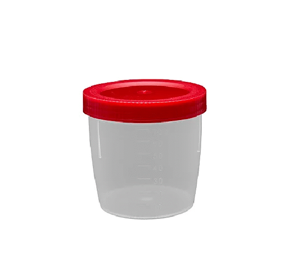 Coletor 70ml est pp transp tampa vermelha sem pá - 01 un