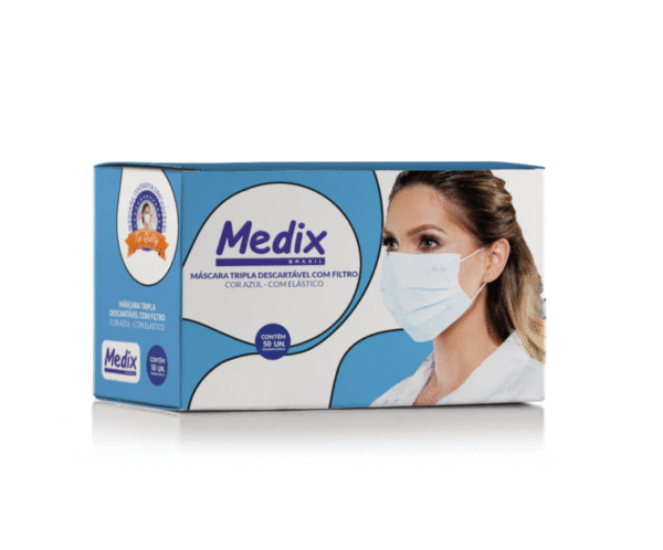Máscara Tripla Descartável Com Filtro (BFE) Azul - Caixa 50 un - Medix