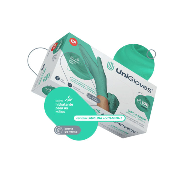 Luva de Látex Lano-e Green Para Procedimento (Sem Pó e Com Hidratante) - UniGloves