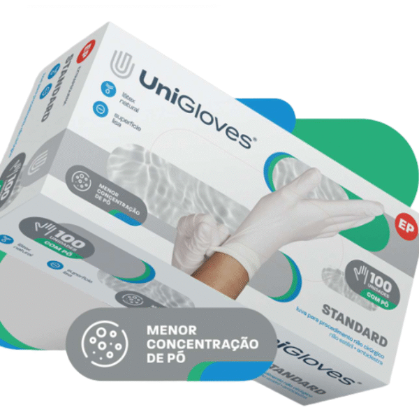 Luva de látex Branca para procedimento Standard (pouco pó) caixa com 100 unidades - Unigloves