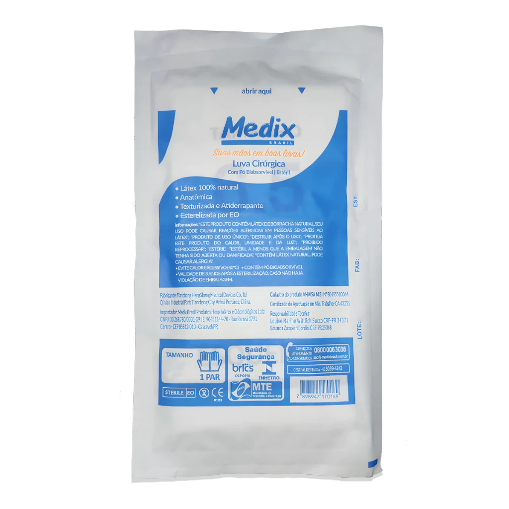 Luva Cirúrgica Estéril de Látex Com Pó 6.5 | 01 un - Medix