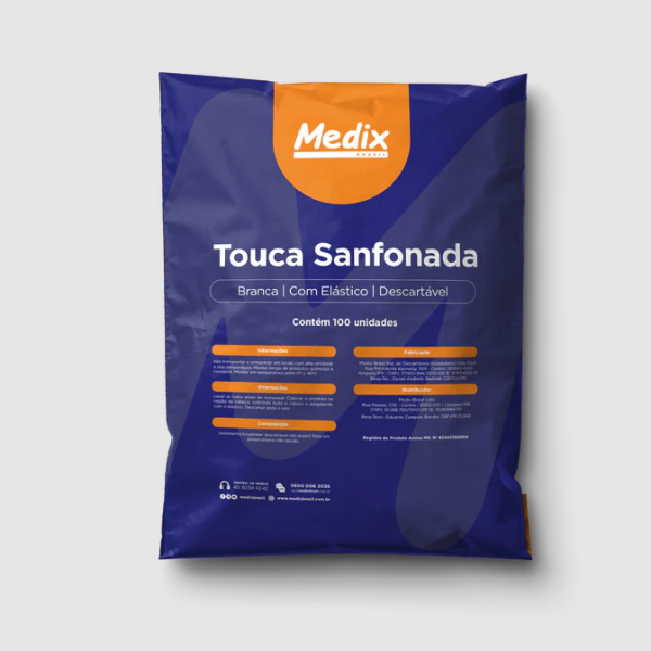 Touca Sanfonada Descartável com Elástico 01 un - Pacote com 100 un - Medix