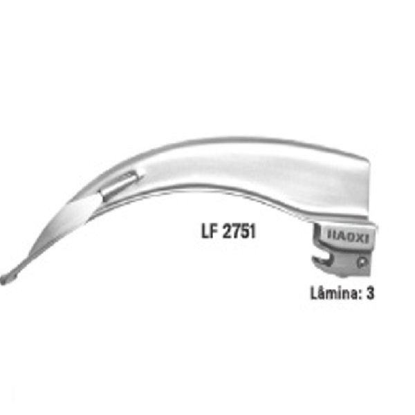 Lâmina Curva N° 3 com Fibra Óptica para Laringoscópio – Haoxi